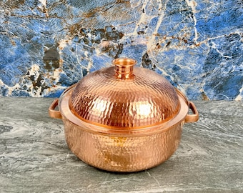 Handmade Copper Copper Cooking Pot With Lid - Hammered Copper Cookware - Solid Copper Kitchenware - Moroccan Copper Pan with LEAD-FREE
