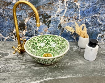 Ceramic Countertop Vanity Basin for Bathroom Decor - Round Porcelain Washbasin - Handmade Bathroom Sink - Pottery Vessel Sink