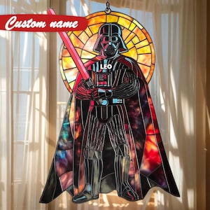 Galactic Dark Lord Faux Stained Glass Suncatcher - Sci-Fi Window Decor