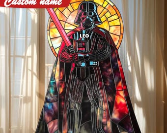 Galactic Dark Lord Faux Stained Glass Suncatcher - Sci-Fi Window Decor