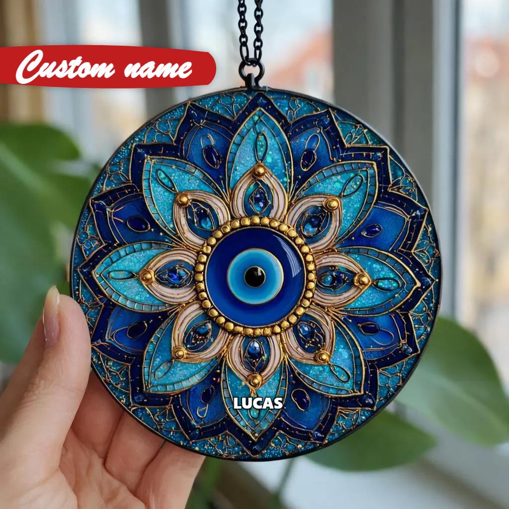 Suspension Murale Oeil De Fatma - Croix En Perles De Verre - Amulette Turque Fait Main