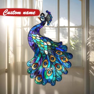 Majestic Peacock Faux Stained Glass Acrylic Suncatcher Window Decor Vibrant Bird Gift For Home