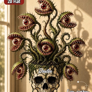 Creepy Eyeball Skull Hanging Planter | Gothic Horror Carnivorous Plant Art | Spooky Halloween Decor Sculpture | Dark Fantasy Home Accent