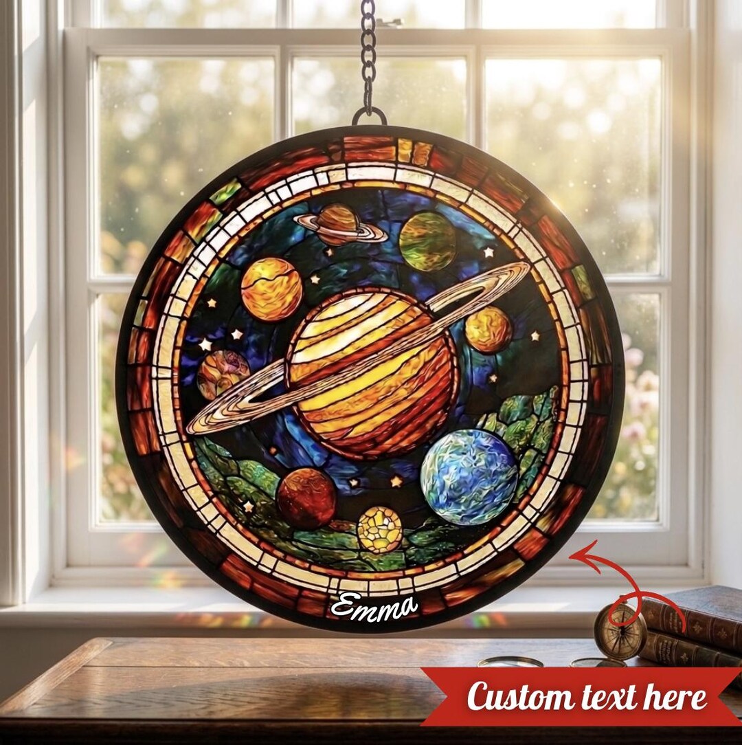 Solar System Window Solar System Faux Stained Glass Window Hanging, Universe Acrylic Wall ...