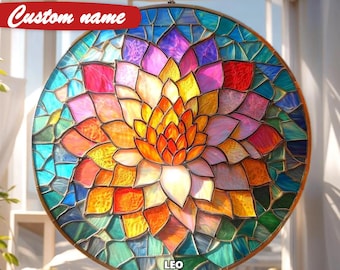 Lotus Mandala Faux Stained Glass Suncatcher - Boho Window Hanging