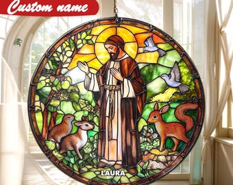 Atrapasol de cristal de San Francisco de Asís, escena animal pacífica, adorno religioso para ventana, regalo cristiano inspirado en la fe para el hogar