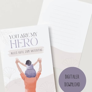 Vatertagskarte zum Ausdrucken & Bearbeiten - You are my hero - personalisierbare Canva Vorlage und PDF - Karte für Papa - Fathers Day