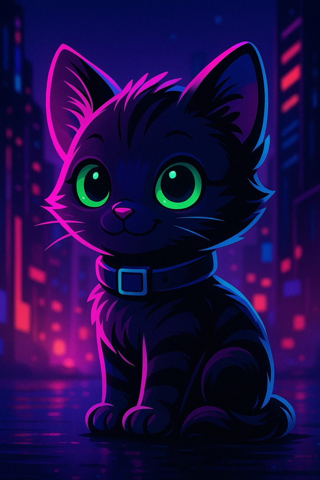 Neon Cyberpunk Cat Art Print – Digital Download | Cute Futuristic Kitty ...