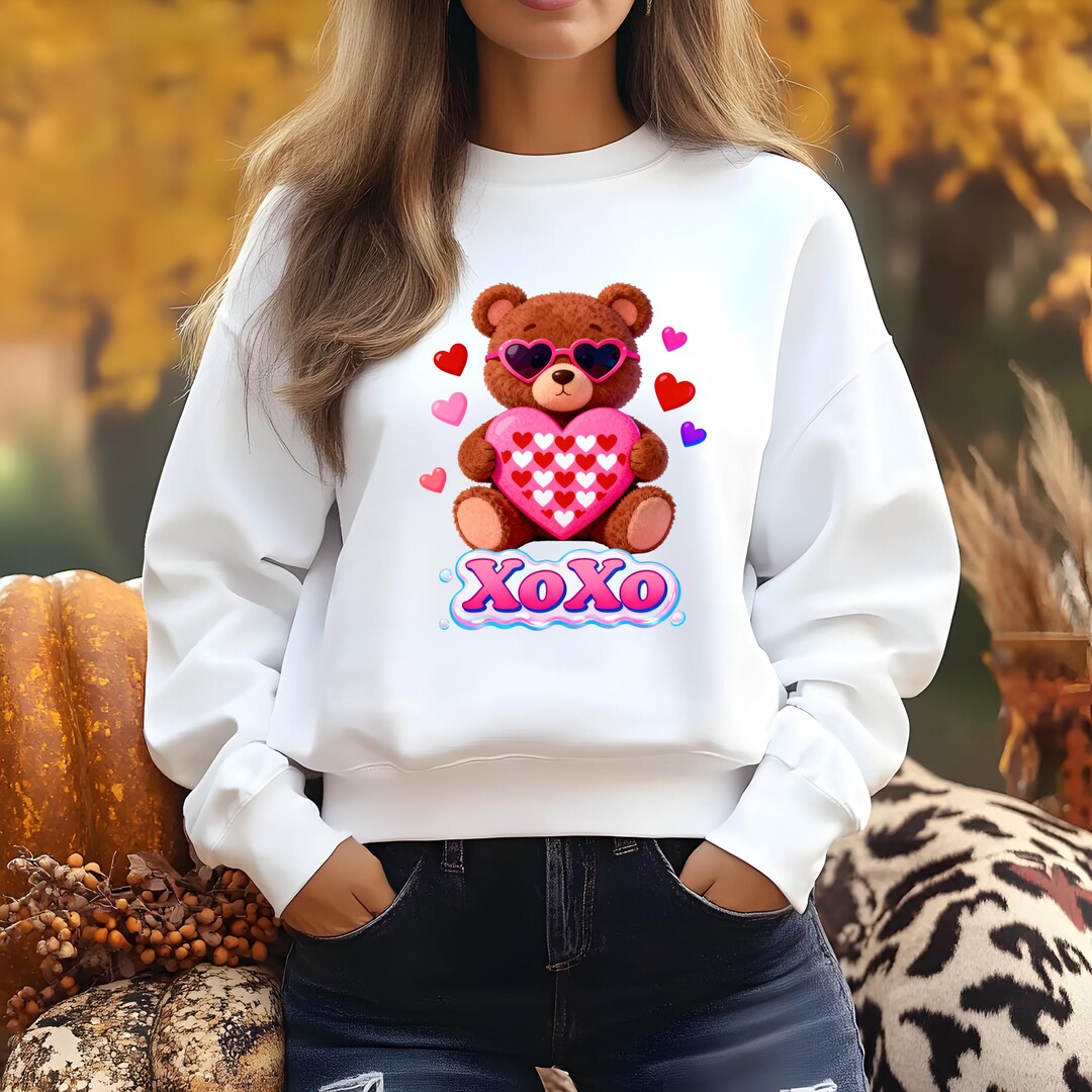 Valentine Teddy Bear XOXO Personalized Sweatshirt Heart Sunglasses Cute ...