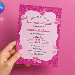 Invitación de cumpleaños inspirada en Chicas Pesadas, Fiesta de Noche de Chicas Pesadas, Invitación rosa de Chicas Pesadas para Noche de Chicas, Plantilla editable de Canva