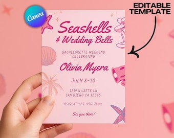 Beach Bachelorette Itinerary Template: Seashells & Wedding Bells (PDF Link Canva Template)