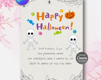 Hand Drawn Halloween Party Invitation: Editable Canva Template (PDF)