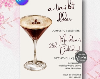 Espresso Martini Birthday Invitation Template, Adult Party (Canva Editable, Digital Download)