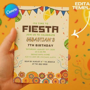 Fiesta Birthday Invitation, Mexican Theme Invitation, Fiesta Invitation, Mexican Papel Birthday Invite, Canva Editable Invitation Template