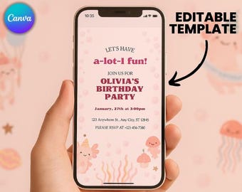 Axolotl Birthday Invitation Template: Under the Sea Party (Editable Canva Template)