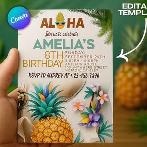 Luau Birthday Invitation Template, Luau First Birthday Invitation, Tropical Birthday Invitation, Aloha Birthday Invitation Palm LALANI