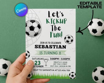 Soccer Birthday Invitation: Editable Football Party Evite (Digital Download, Canva Template)