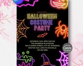 Editable Neon Halloween Costume Party Invitation (Digital Download)