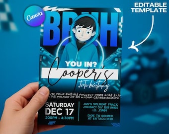 Go Kart Birthday Invitation Template: Racing Party Evite (Digital Download, Canva Editable 5x7in)