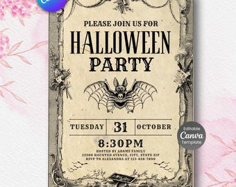 Vintage Halloween Invitation Template: Editable Canva Party Invite (PDF)