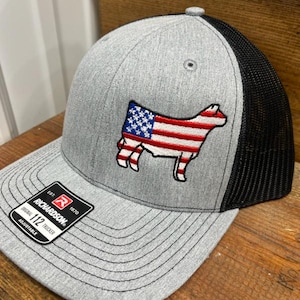 Show Steer Hat – Richardson 112 Trucker Hat with USA Flag Embroidery