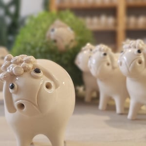 Glazed Ceramic Cute Sheep Figurine, Kitchen Decor for Animal Lover, Vegan Gift