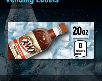 A&W Root Beer Zero Sugar 590 ml, Dixie-Narco SA43 Etikettinsats för varuautomater – 8,25 x 3,3 cm