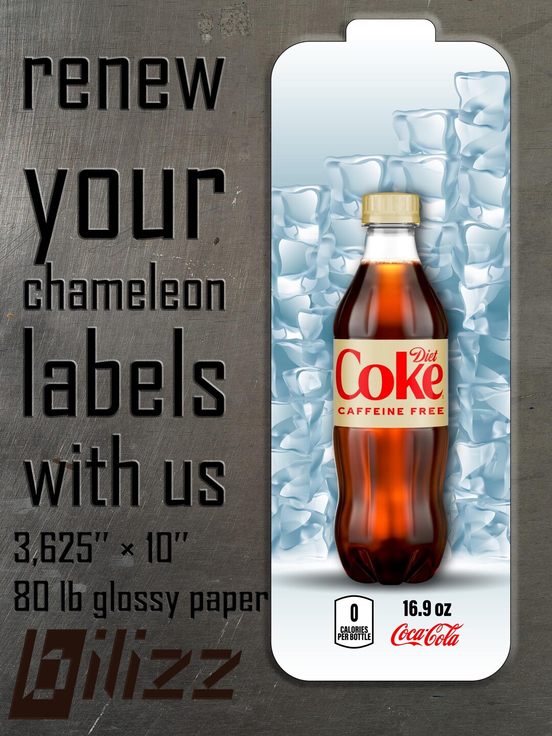 Diet Coke Caffeine Free Vending Label: Chameleon Replacement (3.625