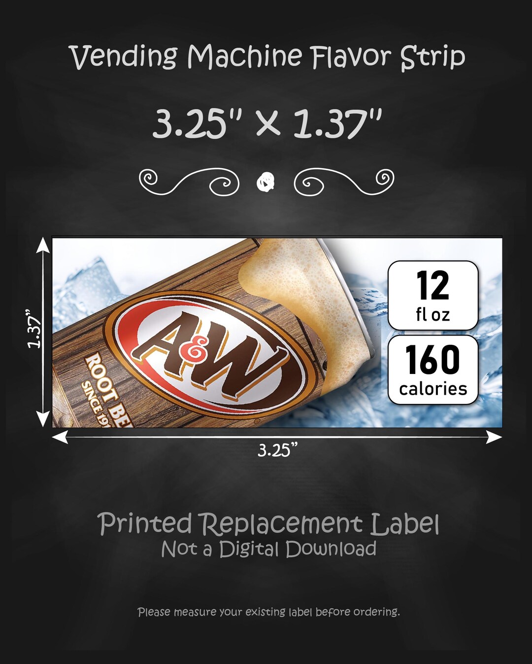 A&W Root Beer 12oz, Dixie-narco SA43 Vending Label Insert – 3.25