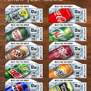 Dixie Narco 12oz Vending Machine Labels • Mixed Soda Set of 10