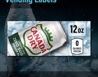 Canada Dry Zero Sugar 355 ml, Dixie-Narco SA43 Etikettipinsats för varuautomater – 8,25 x 3,3 cm