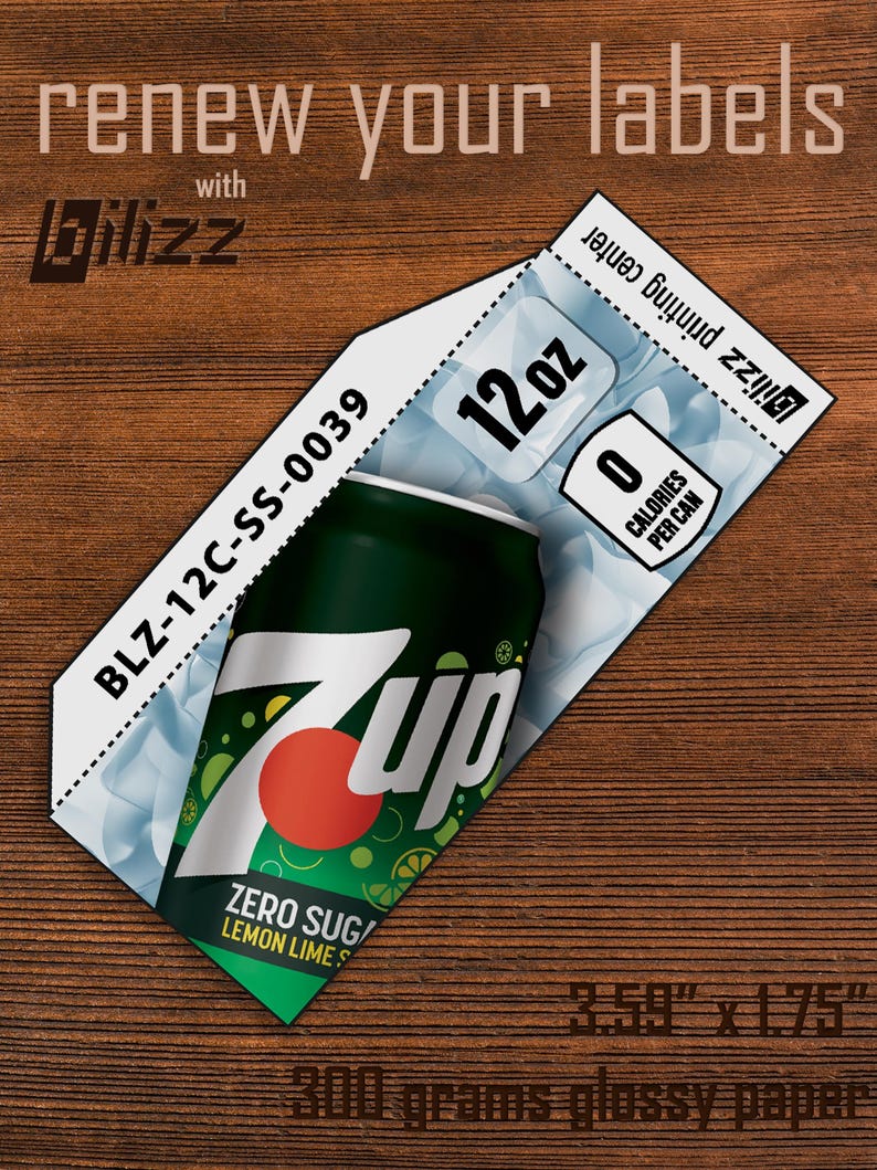 7UP Zero Sugar 12oz, Dixie-narco SA43 Vending Label Insert – 3.25