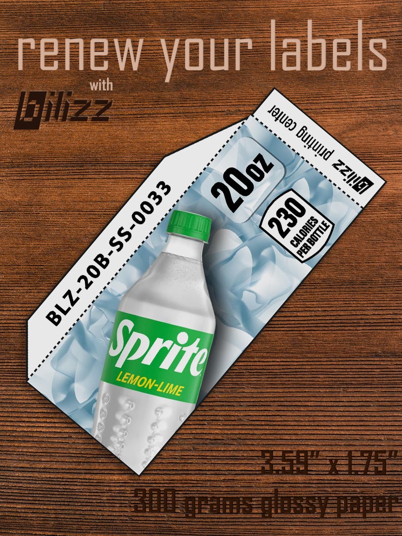 Sprite Lables Sprite Lemon-lime 20oz, Dixie-narco SA43 Vending Label Insert – 3.25