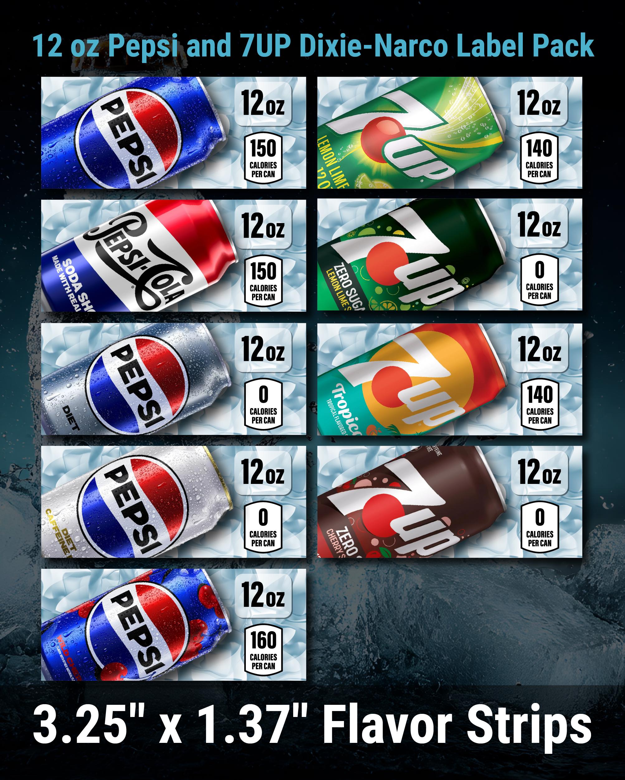 Dixie-narco 12oz Pepsi and 7UP Set, SA43 Vending Label Insert