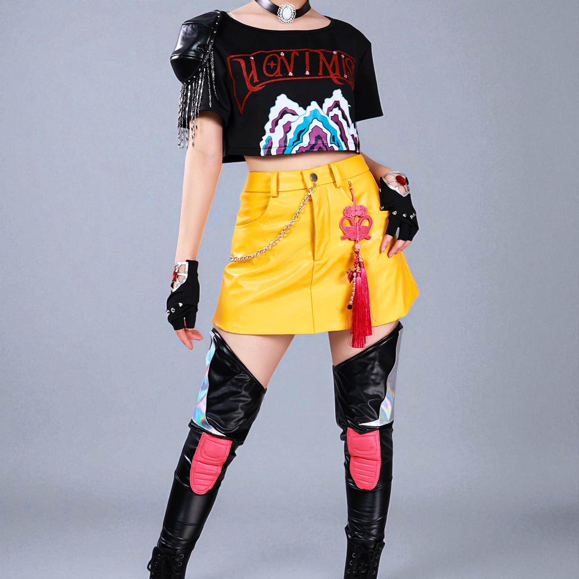 Tights Leather Skirt 80s Style CA1671 80s Rock Chick Dress Up