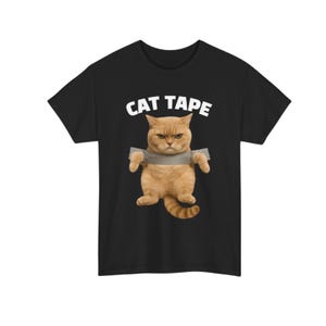 Funny Cat Tape Tee | Cat Lover T-Shirt | Cute Animal Shirt | Gift for Pet Owners | Humorous Cartoon Cat Graphic Tee
