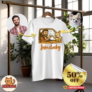 Custom Pet and Owner Cartoon T-Shirt Personalized Duo Portrait Tee Matching Gift Funny Pet Drawing Shirt Dog & Cat Lover Gift