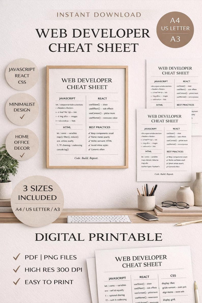 30 Coding Cheat Sheets Bundle: Programming Reference Posters (Digital Download) image 6