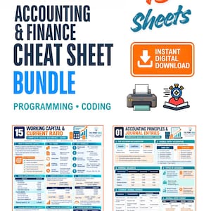 Accounting & Finance Cheat Sheet Bundle, 15 Printable Reference Sheets