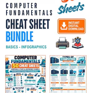 50 Computer Fundamentals Cheat Sheets, IT Study Posters (Digital Download)