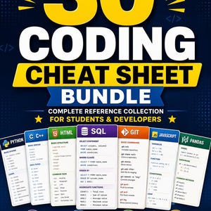 30 Coding Cheat Sheets Bundle: Programming Reference Posters (Digital Download)