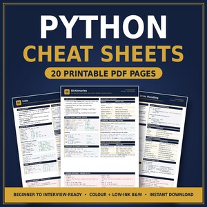 Python-Spickzettel-Paket, 20 druckbare PDF-Seiten für Anfänger (Digitaler Download)