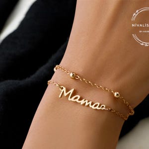 Pulsera con dije de letra "Mamá" para mujer: cadena de doble capa, 3 colores, regalo para el Día de la Madre, joyería de moda para mamás.
