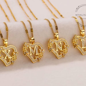 Collar con inicial de corazón en dorado para mujer. Colgante con alfabeto de la A a la Z, cadena de acero inoxidable, regalo de cumpleaños personalizado.