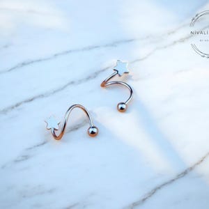 2Pc Stainless Steel Star & Heart Mini Stud Earrings – Unique Screw Ball Design, Rotating Line Piercing Jewelry Gift for Women