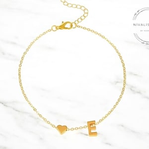 Mini pulsera con letras de corazón y cadena fina: joyería minimalista y sencilla para mujeres y niñas, regalo de cumpleaños.