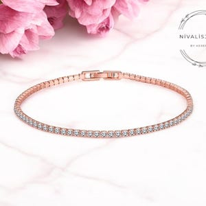 925 Sterling Silver Tennis Bracelet – 2mm Zirconia Jewelry for Women – 16–19cm Dainty Anniversary Gift