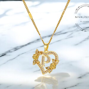 Collar de oro con inicial de corazón para mujer: colgante con alfabeto de la A a la Z, cadena de acero inoxidable, regalo de cumpleaños personalizado.