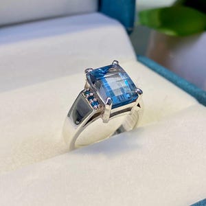 Natural blue topaz ring,London topaz,Two Stone Toi Et Moi,gift for her,engagement,handmade,925 sterling silver,handmade and unique.