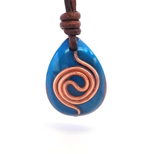 Blue Handmade Orgonite Copper Spiral Pendant, Shungite EMF Shield, Personalized Teardrop Resin Art Necklace, Quality Gift For Her or For Him